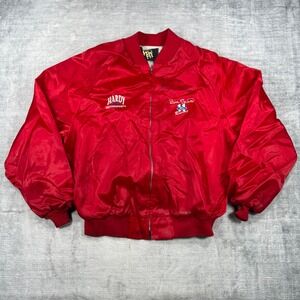 Bill Elliott Jacket Mens 2XL Red Satin Bomber Vintage 80s Racing Hardy Boys